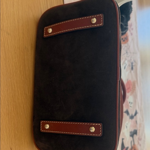 Dooney & Bourke Chocolate Suede Satchel with Cognac Leather Trim - Picture 4 of 6